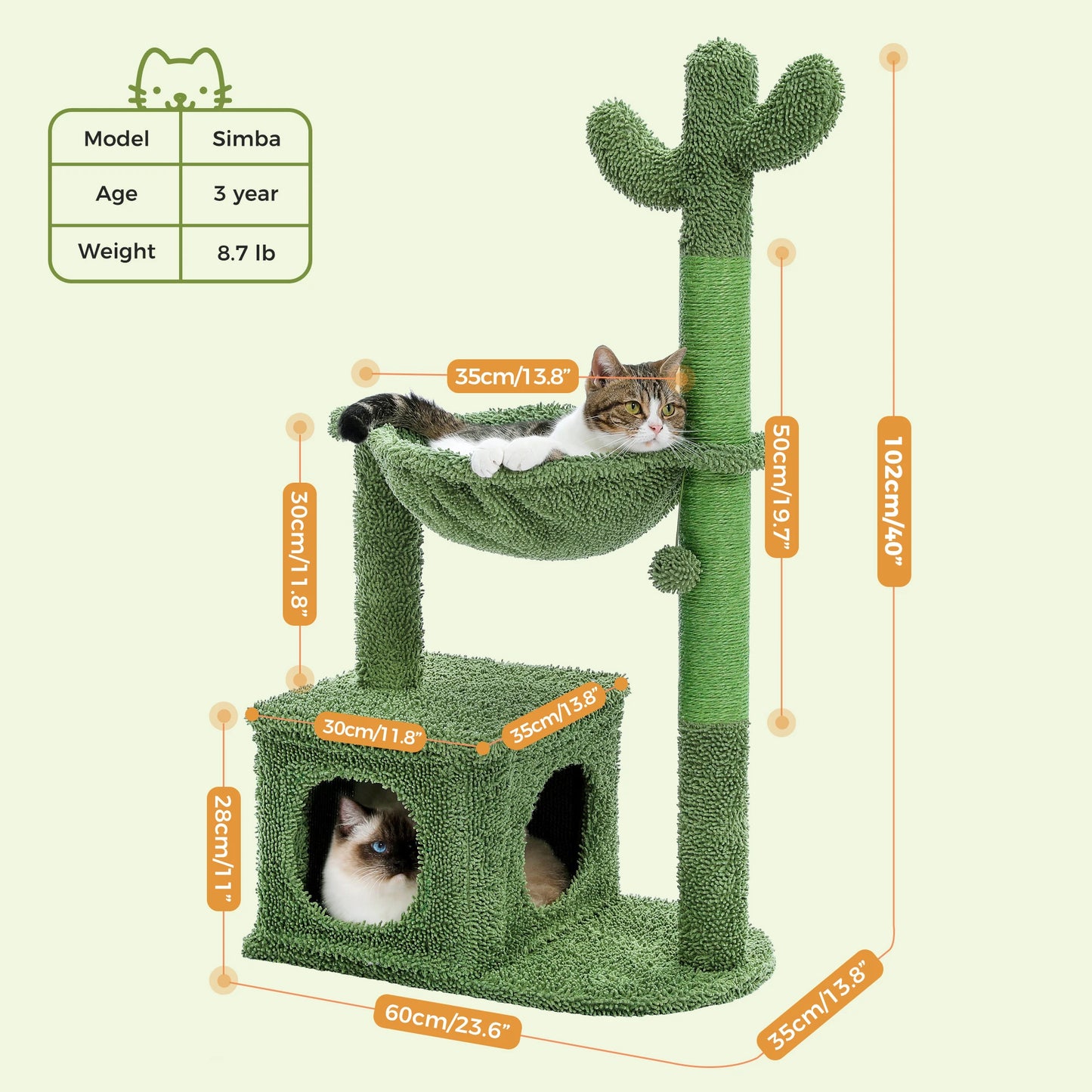 Pequlti Cactus Cat Tree With Condo And Hammock Indoor Play