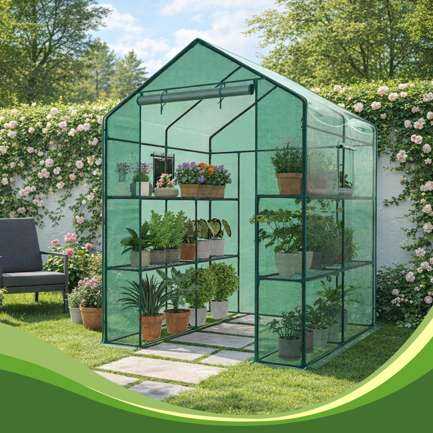 Portable Walk In Greenhouse With Screen Windows For Outdoor Plants