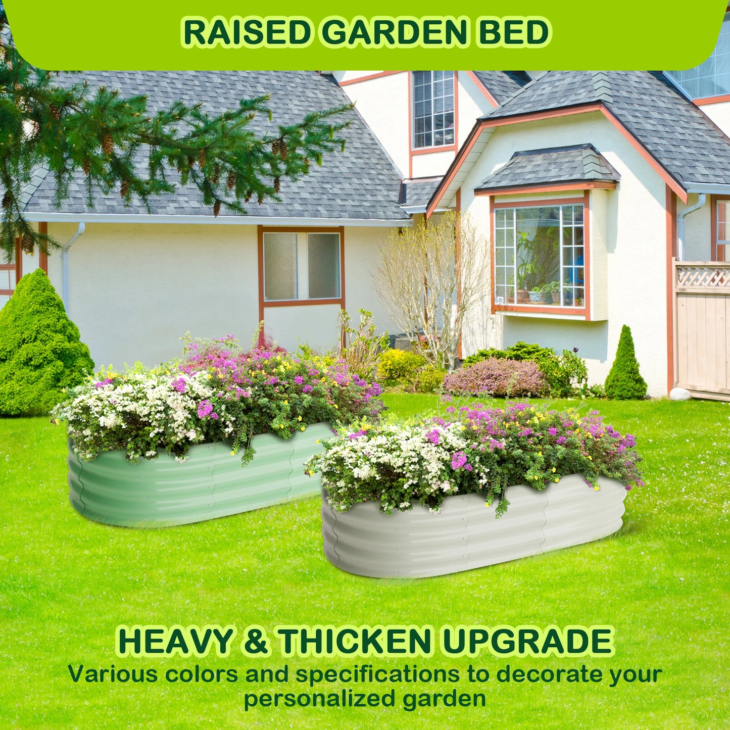 HiMISS Oval Raised Garden Bed in Galvanized Steel for Outdoors