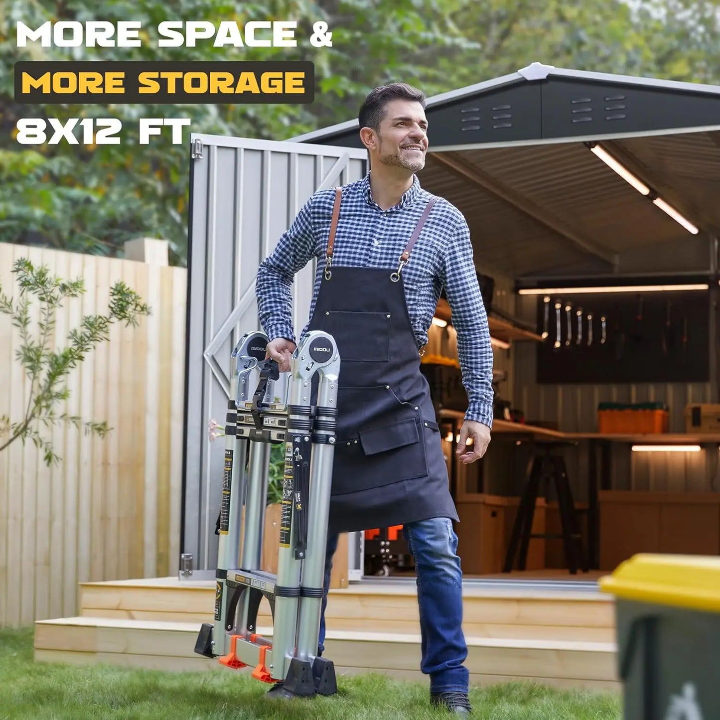 Outdoor Metal Storage Shed Waterproof With Reinforced Frame Backyard Use
