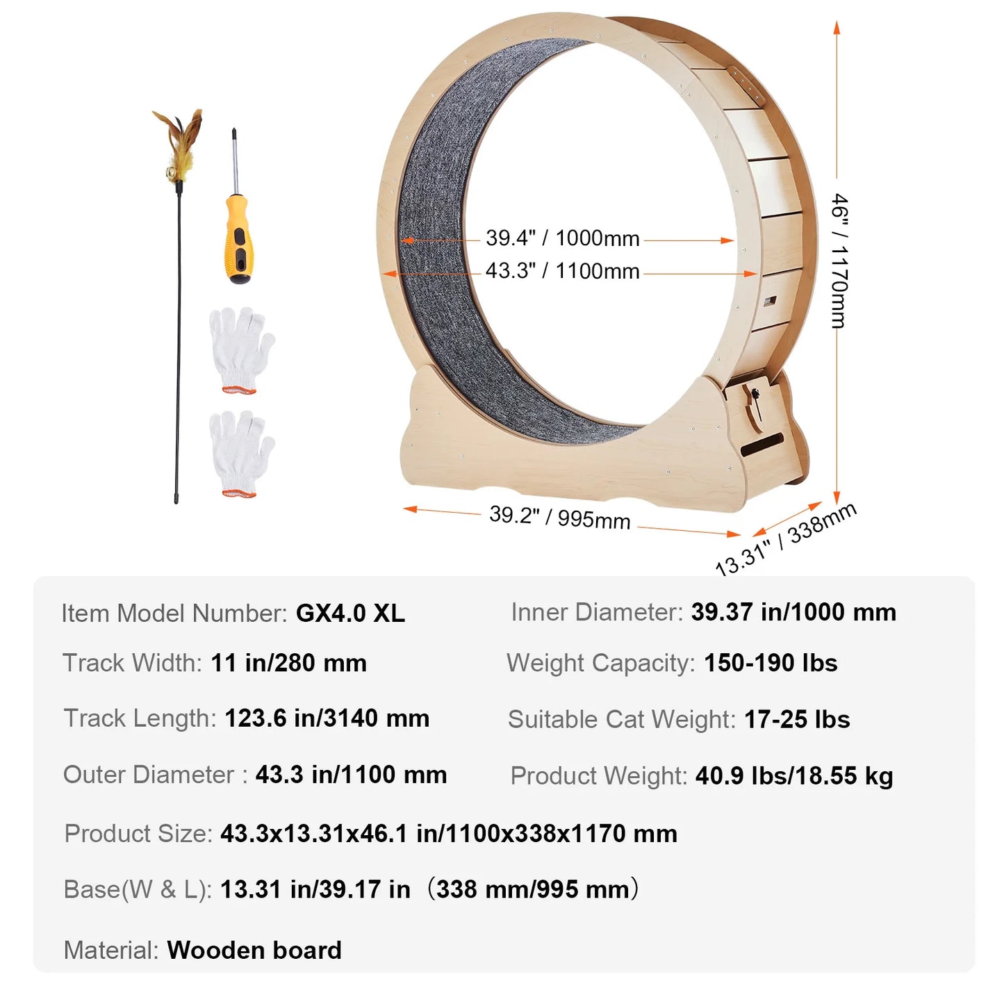 SucceBuy Wooden Cat Exercise Wheel Large Indoor Treadmill Wheel