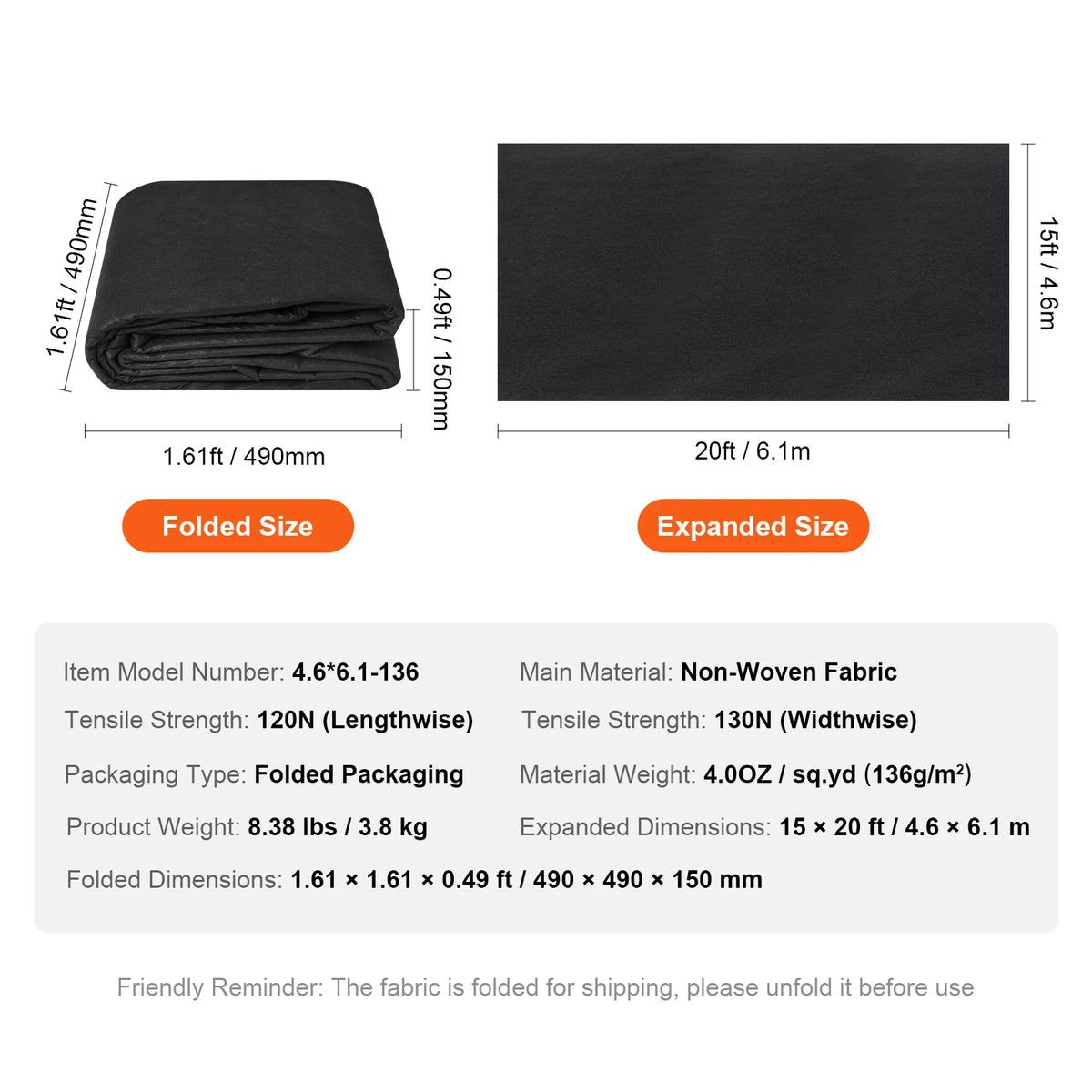 SucceBuy Non Woven Geotextile Fabric Weed Barrier Landscaping Material