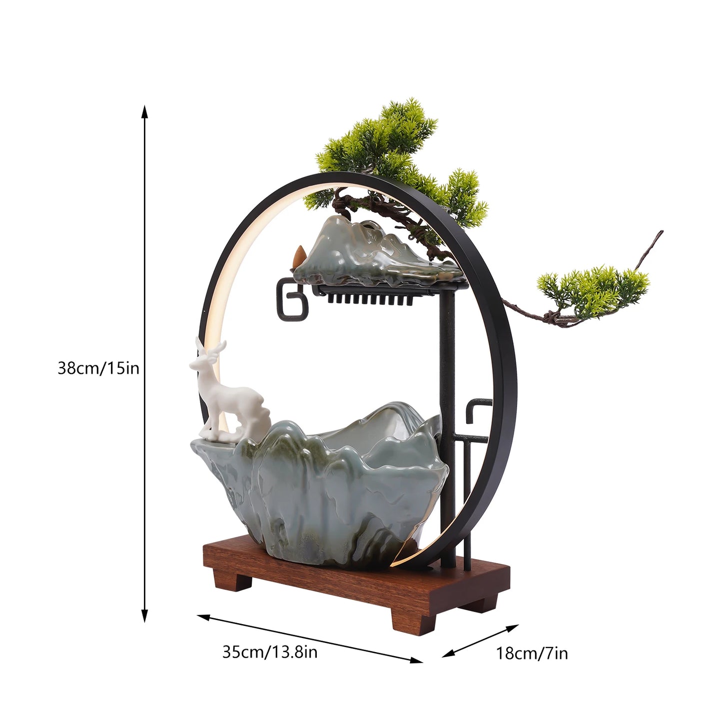 Ceramic Tabletop Fountain With Mist LED Deer Figurine Feng Shui