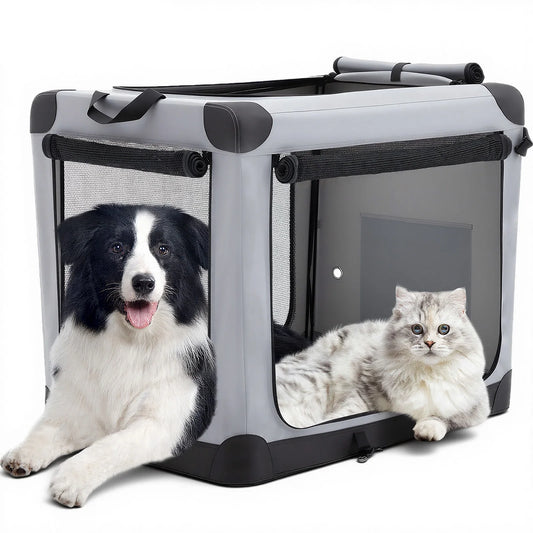 JHK Foldable Dog Crate Indoor 3 Doors 600D Oxford Fabric