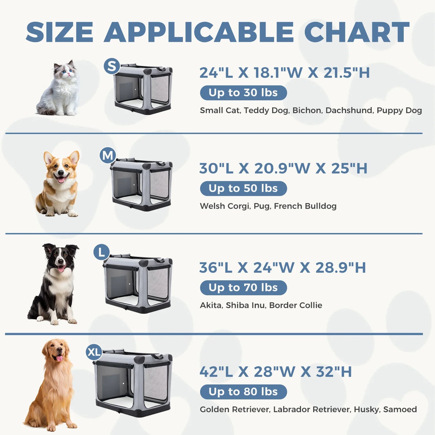 JHK Foldable Dog Crate Indoor 3 Doors 600D Oxford Fabric