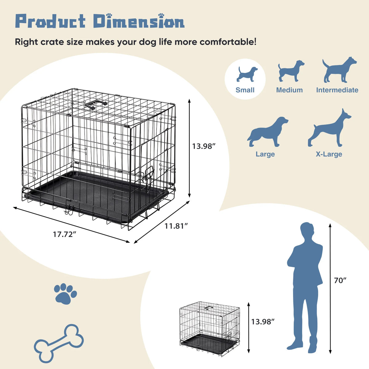 JHK Single Door Metal Dog Crate With Foldable Removable Tray