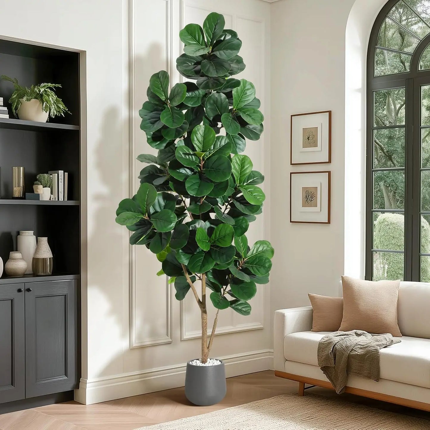 HiMISS Fiddle Leaf Fig Artificial Tree In White Planter