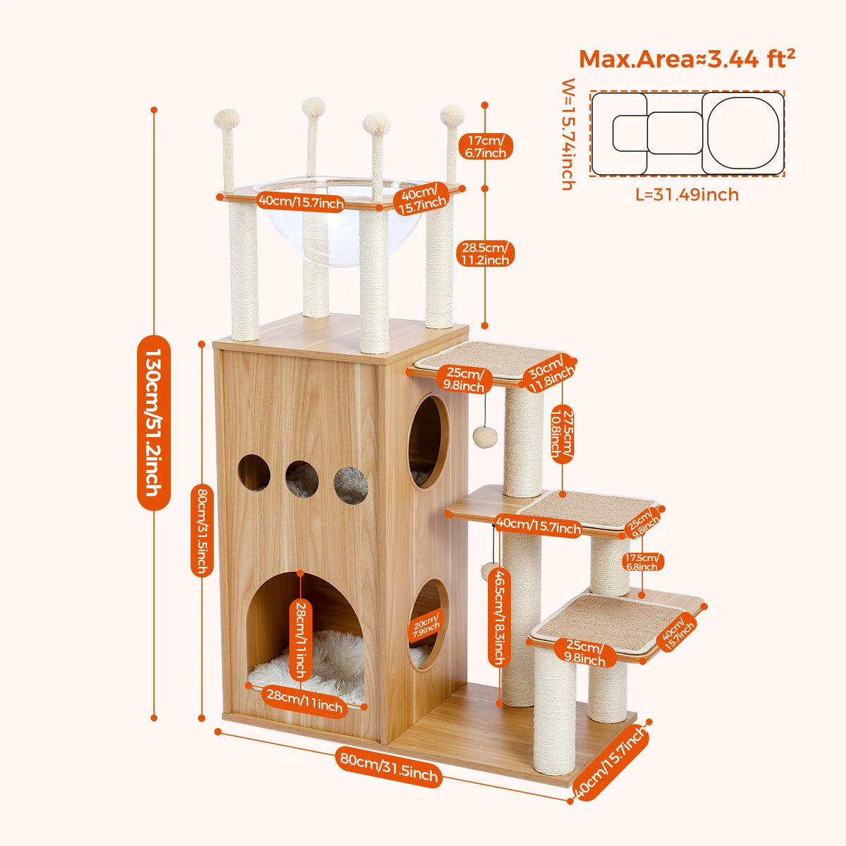 PAWZ Ro Multilevel Cat Tree With Scratching Posts And Hammock