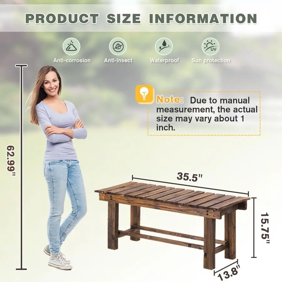 XMSJ Garden Bench 2-Person Wood Patio Weatherproof Outdoor Backless