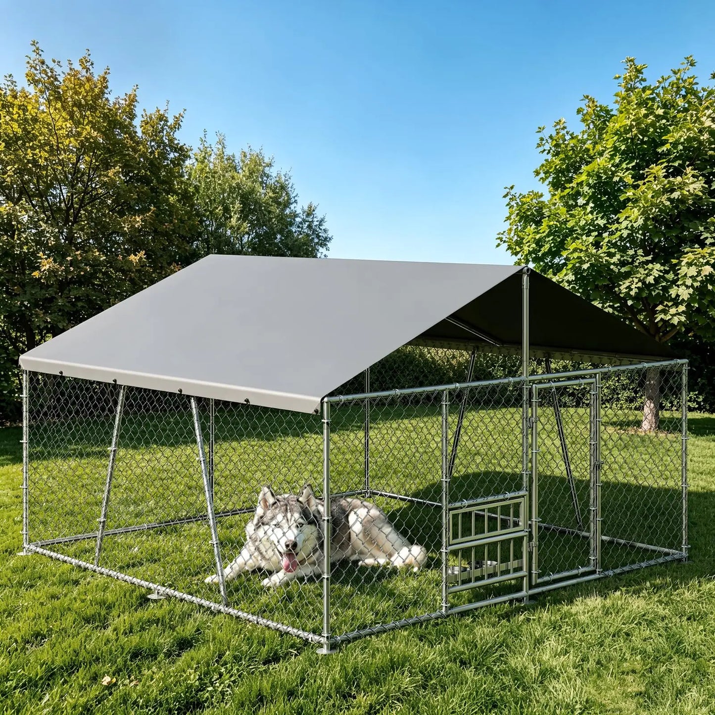 DishyKooker Outdoor Dog Kennel Enclosure With Waterproof Roof