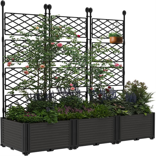 HiMISS Plastic Plant Box With Metal Trellis Garden Bed