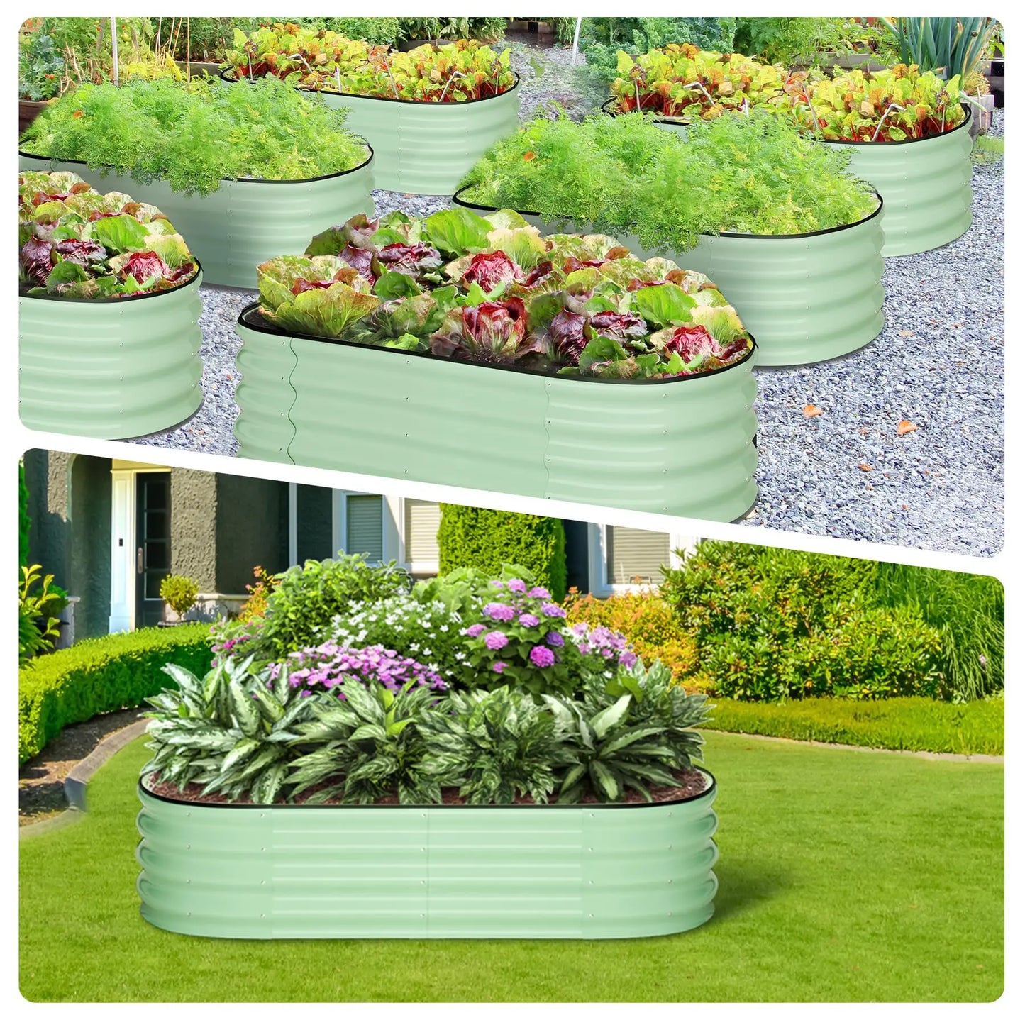 HiMISS Two Pack Oval Galvanized Steel Raised Garden Bed