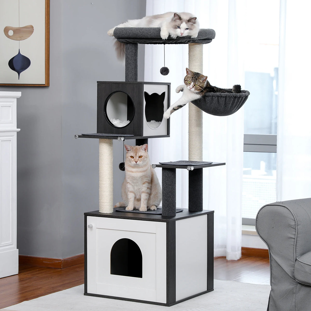 PAWZ Ro Multilevel Cat Tree With Scratching Posts And Hammock
