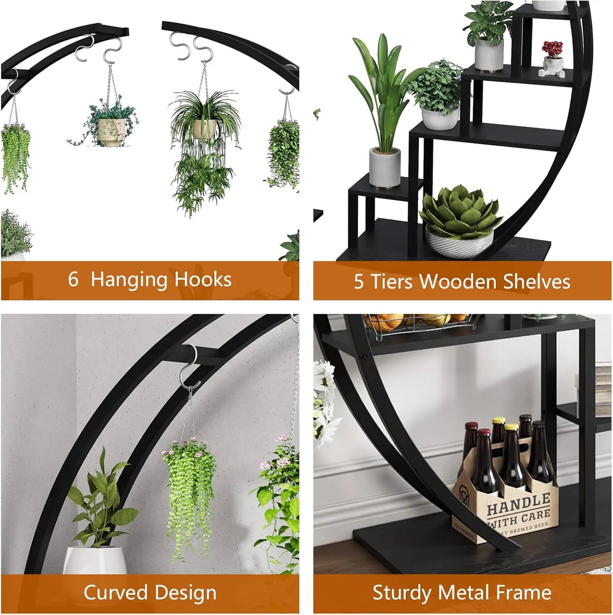 Twister Ck 5 Tier Metal Plant Stand With Hanging Hooks