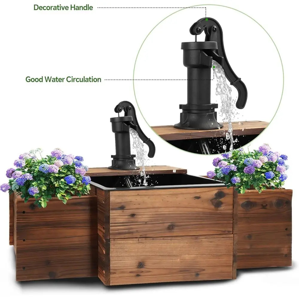 Outdoor Water Fountain With Flower Box Wooden Floor Pump