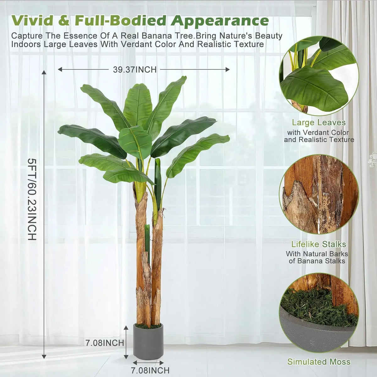 HiMiss Artificial Banana Tree Indoor Living Room Decor