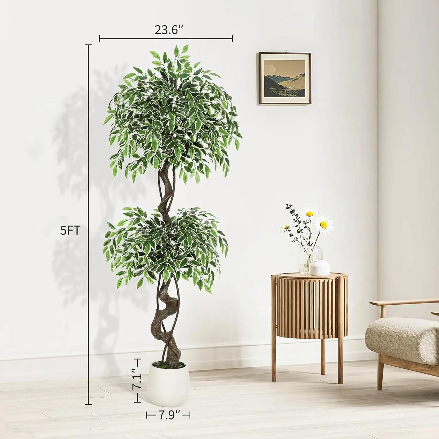 HiMISS Artificial Ficus Tree Indoor Outdoor Pebbles Moss Decor