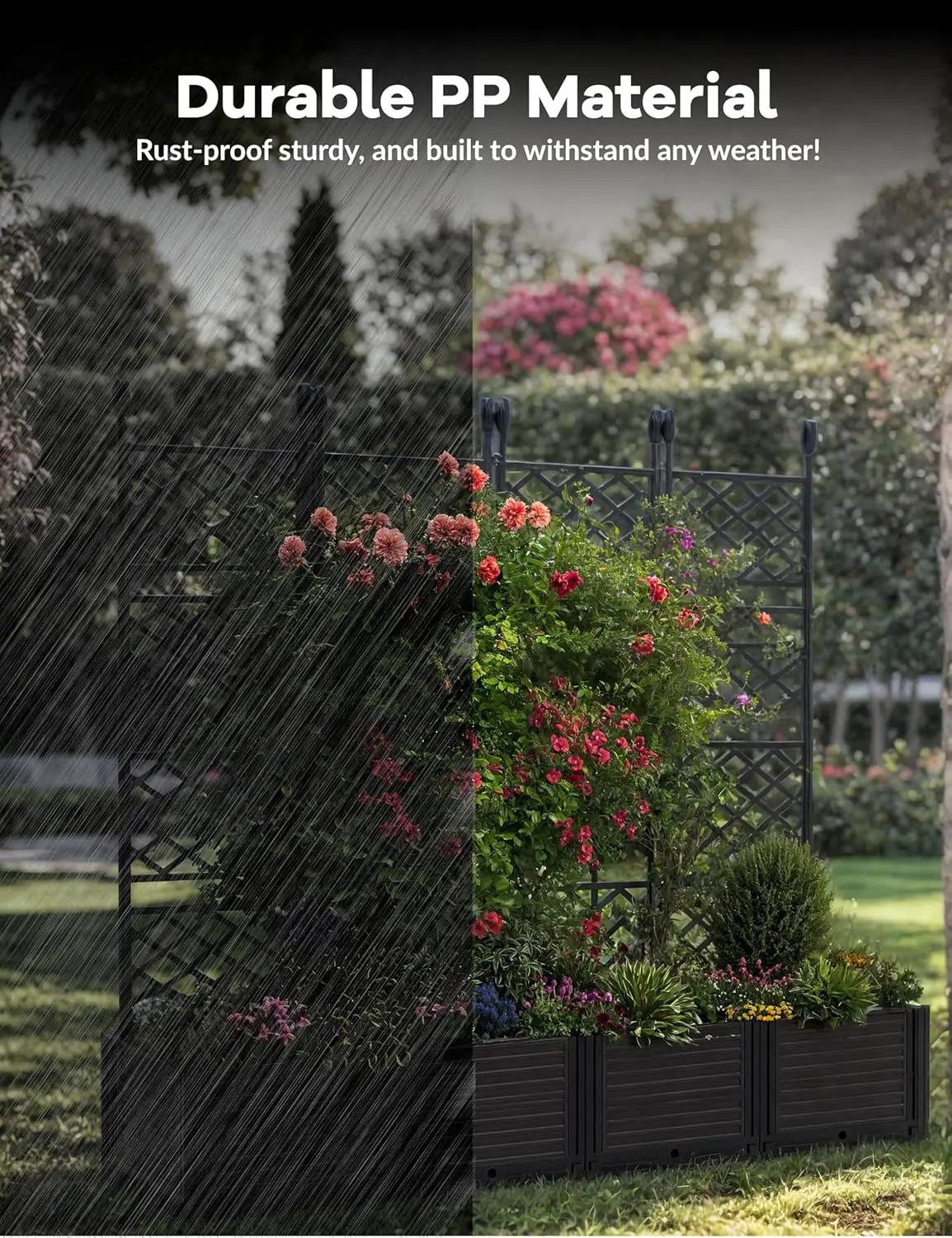 TWISTER.CK Plastic Planter Box With Trellis Rack For Outdoors