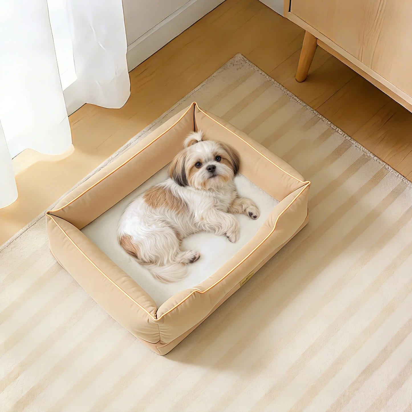 BINGOPAW Orthopedic Rectangular Dog Bed With Bolster Removable Cover