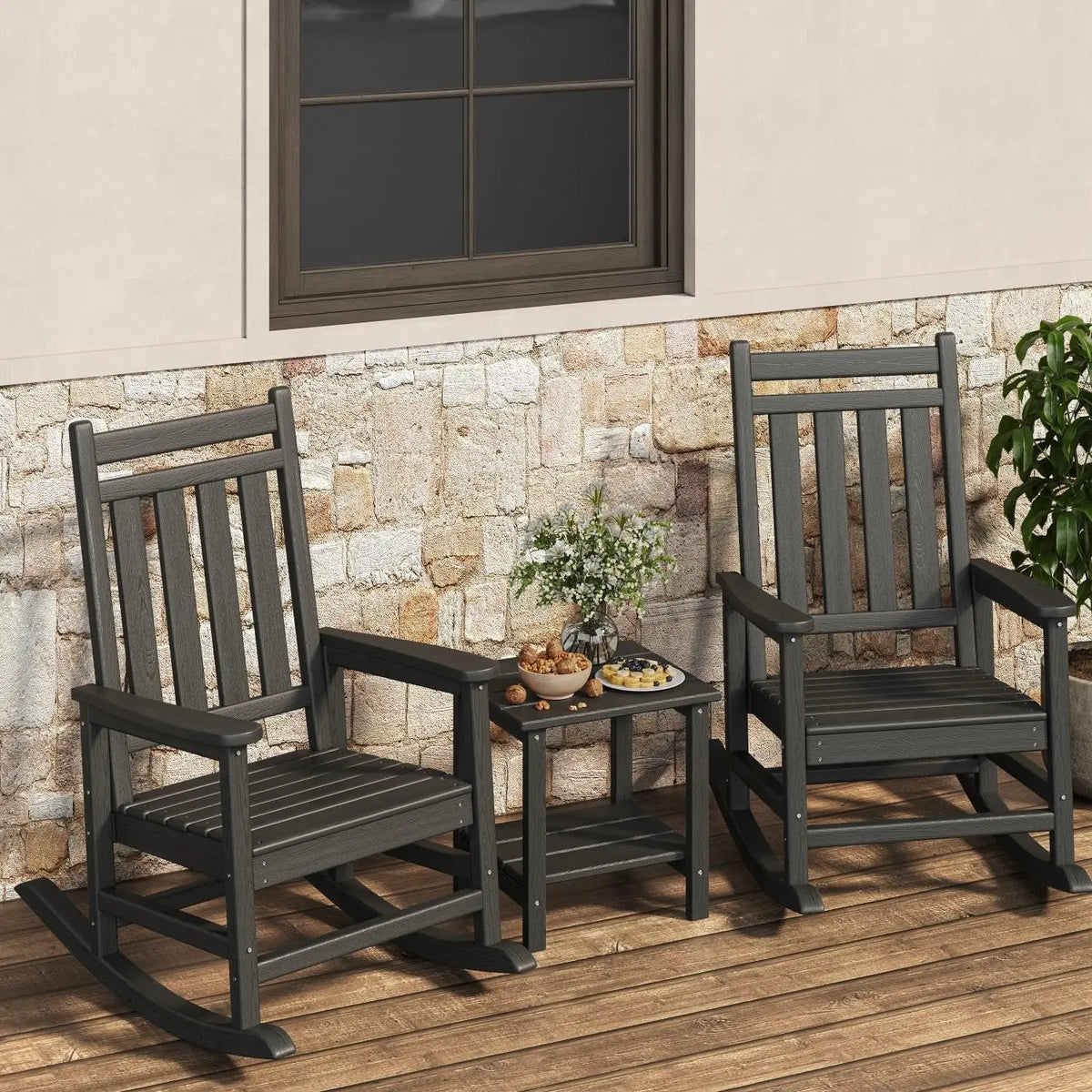Garvee Adirondack Rocking Recliner With Side Table For Patio