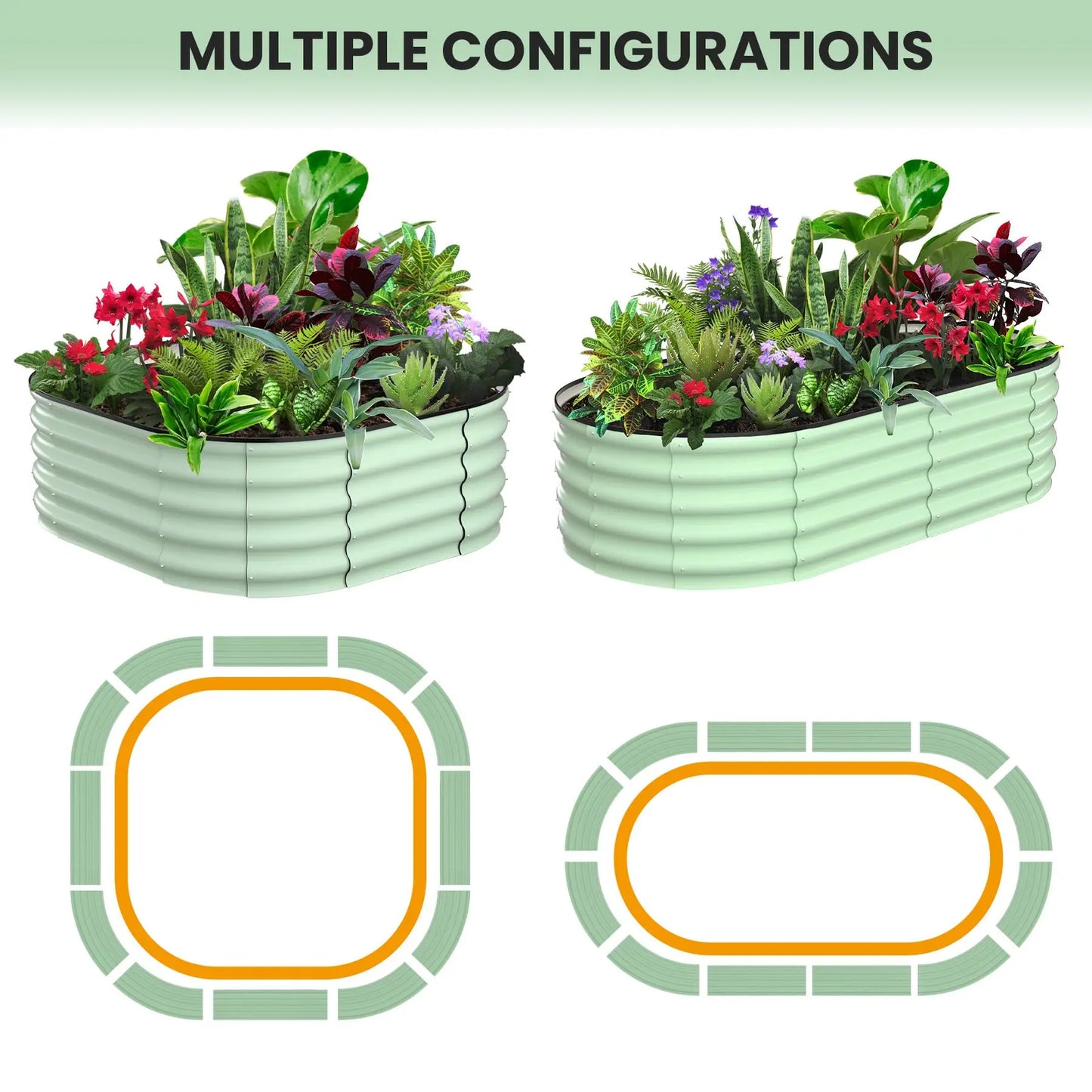 HiMISS Two Pack Oval Galvanized Steel Raised Garden Bed