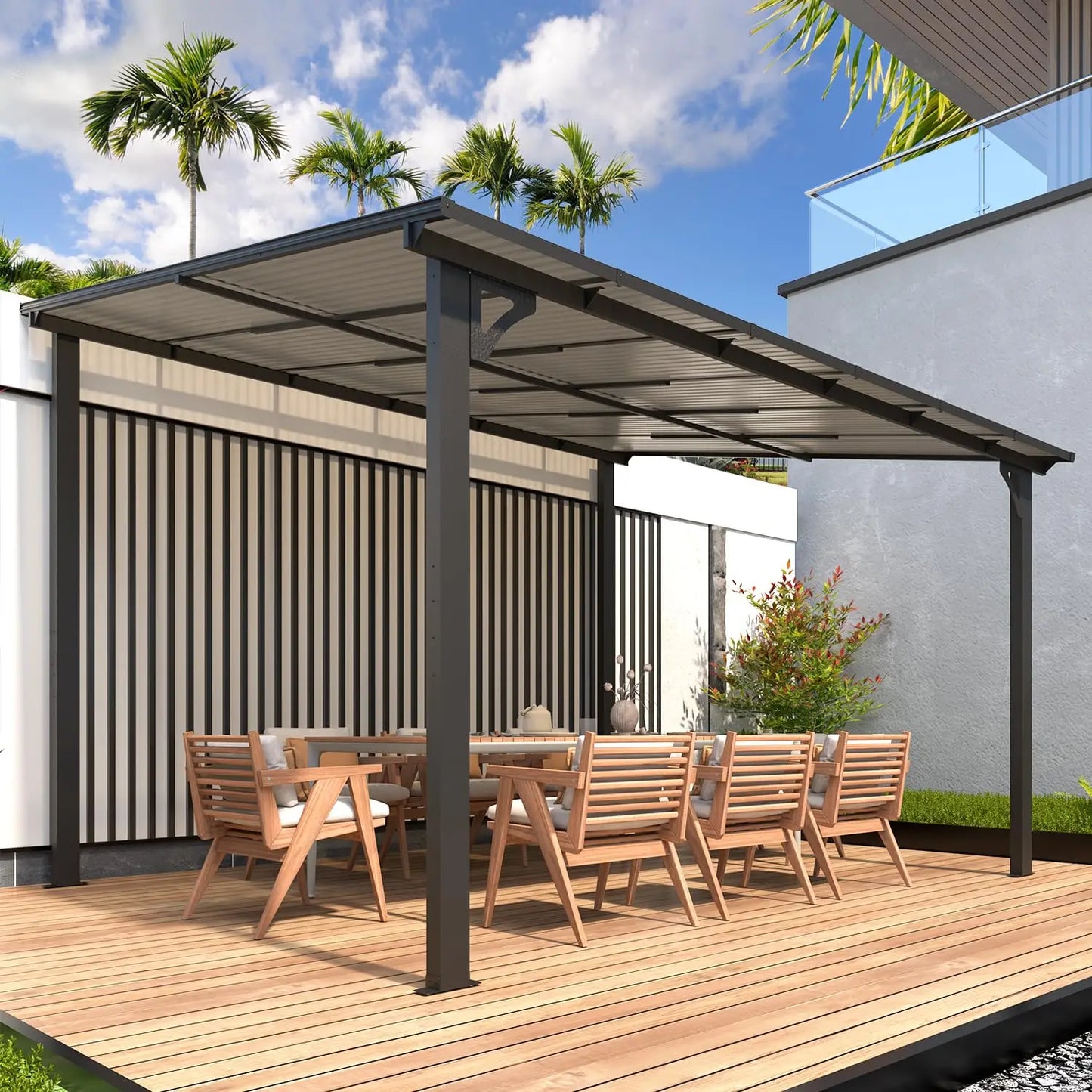 Wall Gazebo Hard Top Pergola For Outdoor Patio Deck Area