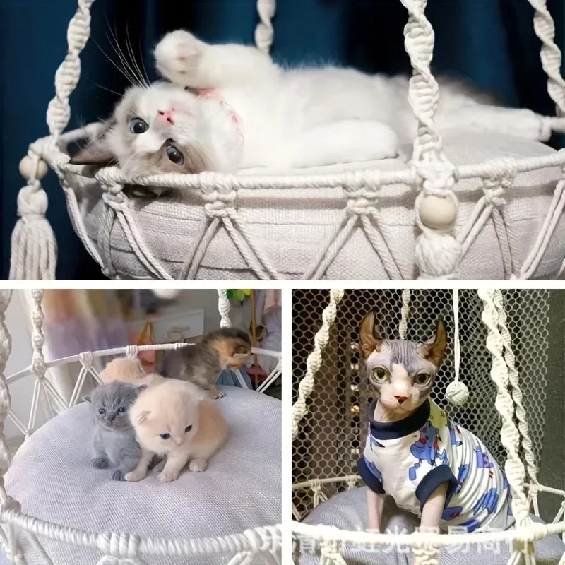Handwoven Cotton Rope Cat Hammock Durable and Comfortable