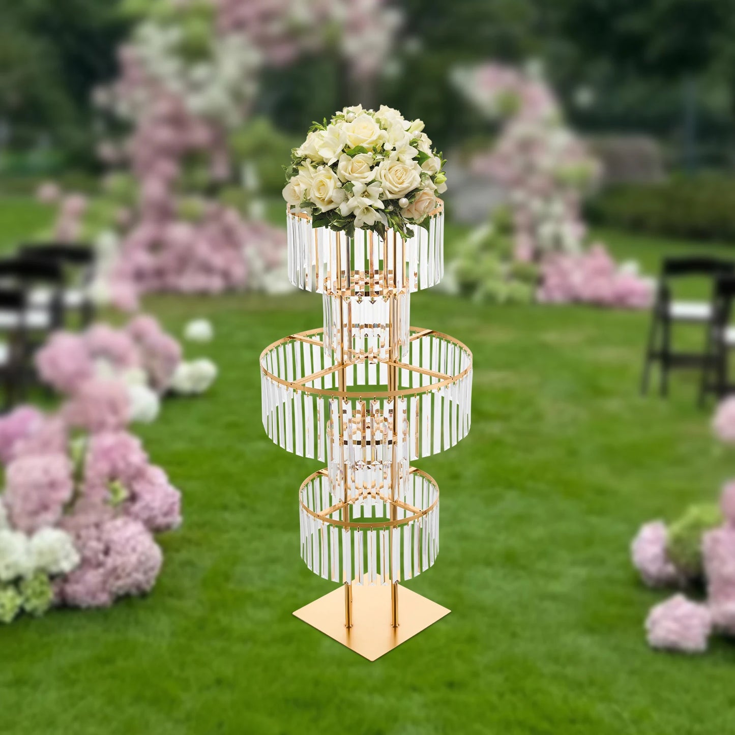 Five Tier Gold Silver Wedding Centerpieces Flower Stand Acrylic