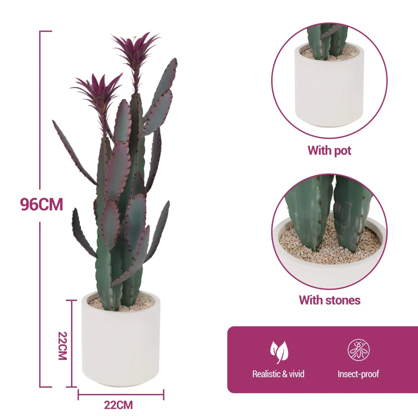 HiMISS Artificial Cactus Plant With Planter For Home Garden