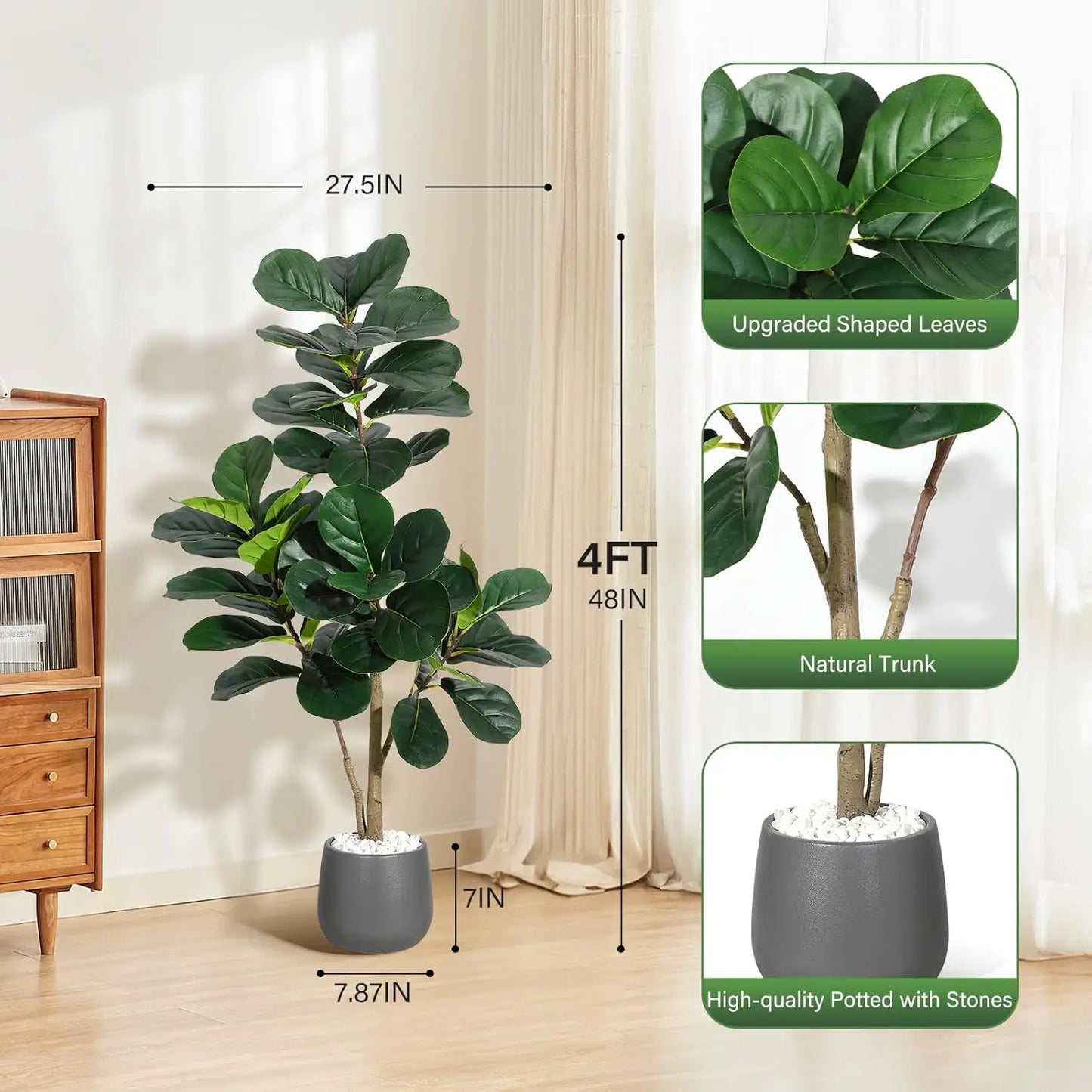 HiMISS Fiddle Leaf Fig Artificial Tree In White Planter