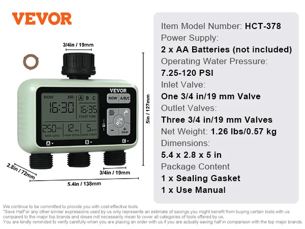 SucceBuy Water Timer With 3 Independent Zones And LCD Display