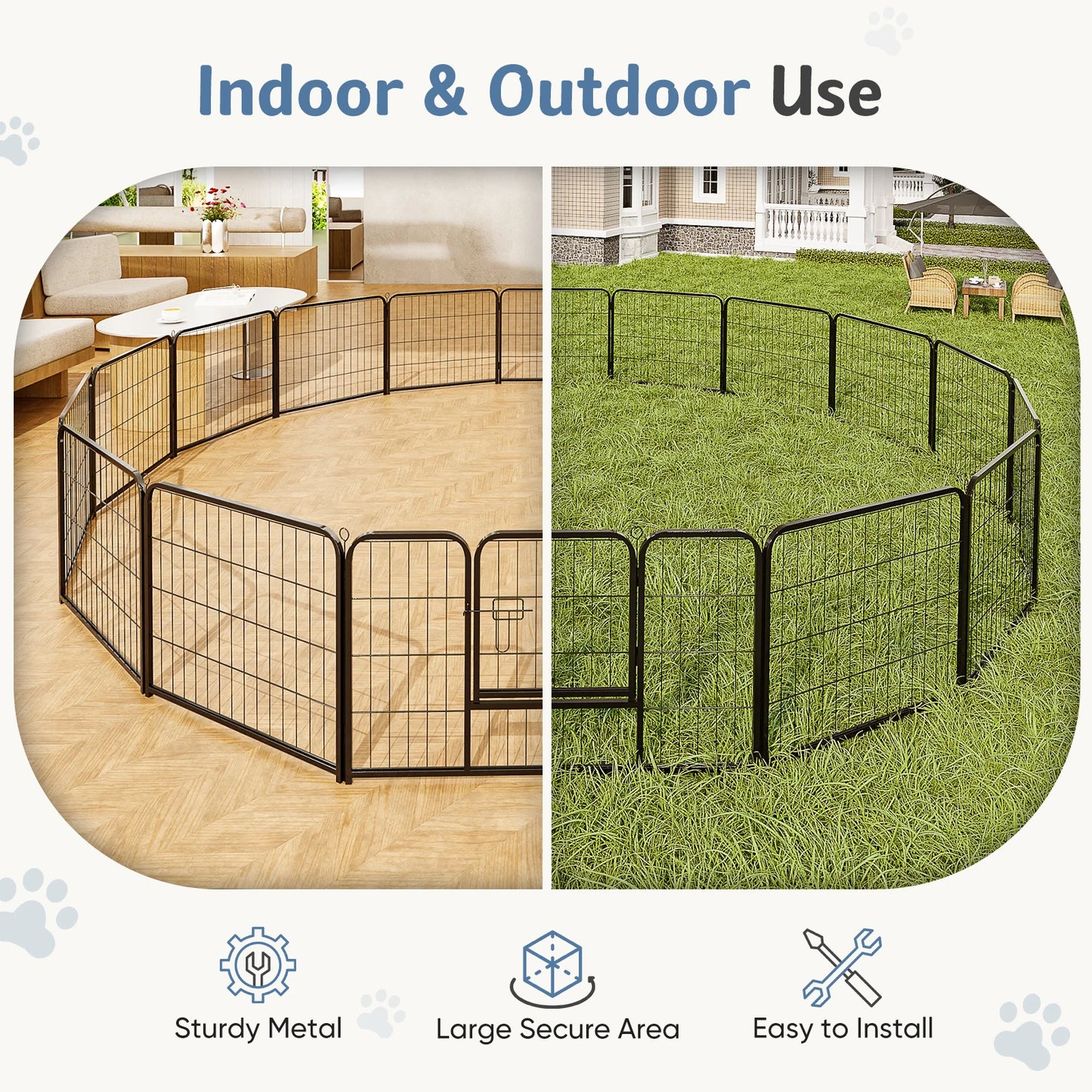 JHK Foldable Dog Playpen Metal Fence for Outdoor Exercise