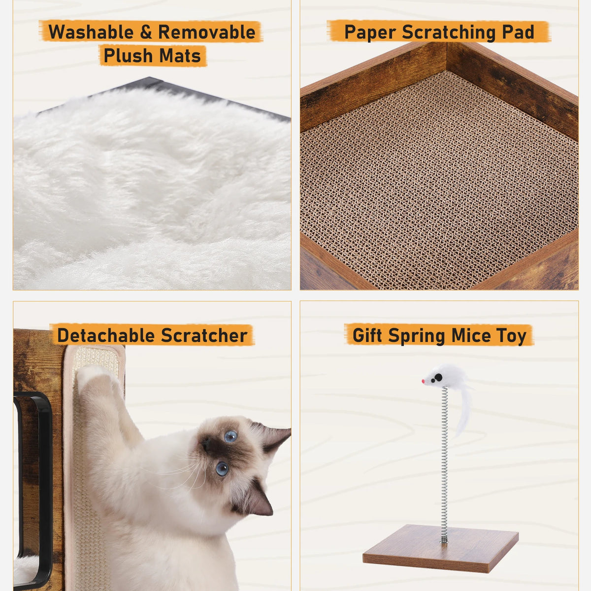 PAWZ Road Wooden Cat Condo House Bed With Scratching Pad