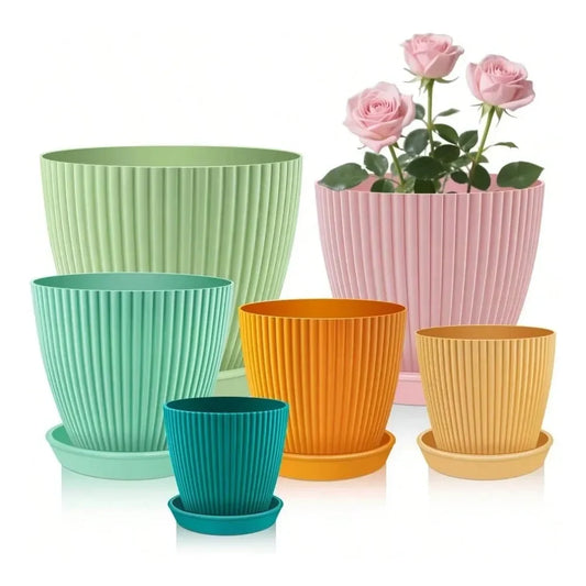 Set Of 6 Plastic Flower Pots With Drainage Holes For Plants