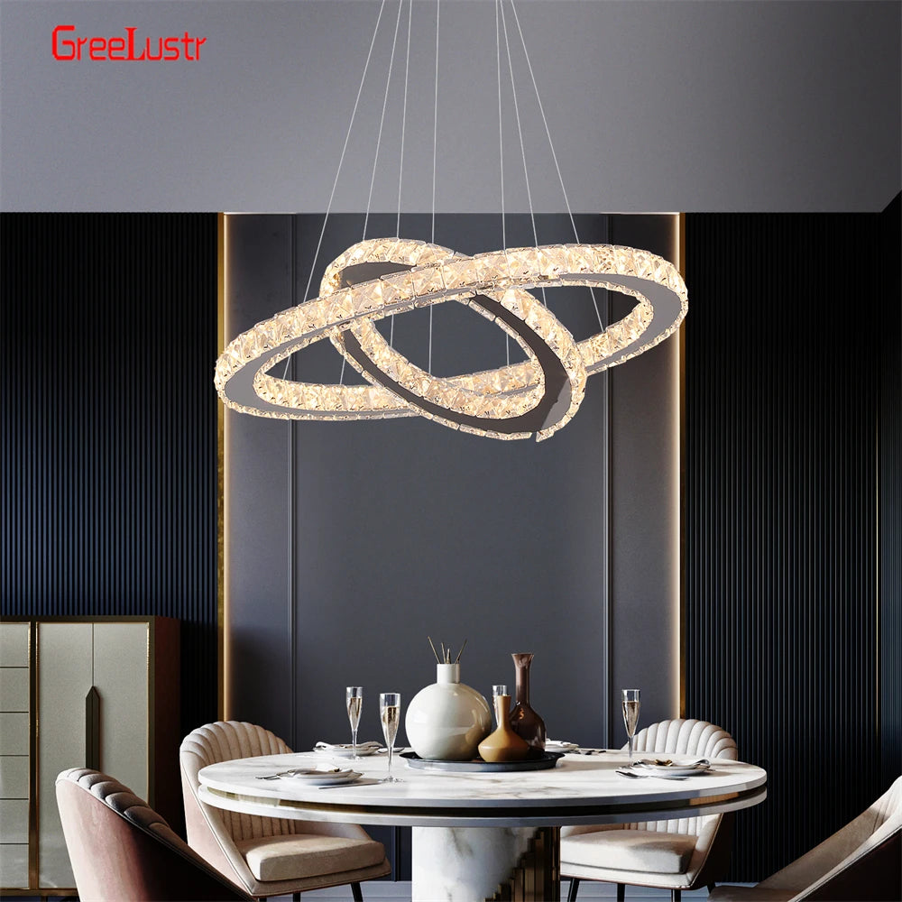 GreeLustr Modern Crystal Chrome LED Pendant Chandelier Light