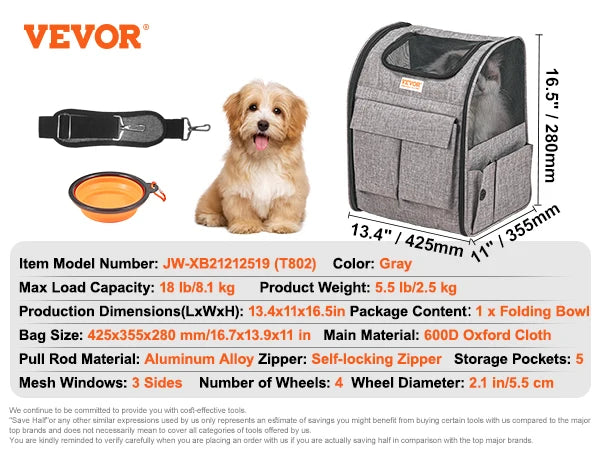 Breathable Pet Carrier Backpack With Wheels And Handle For Travel