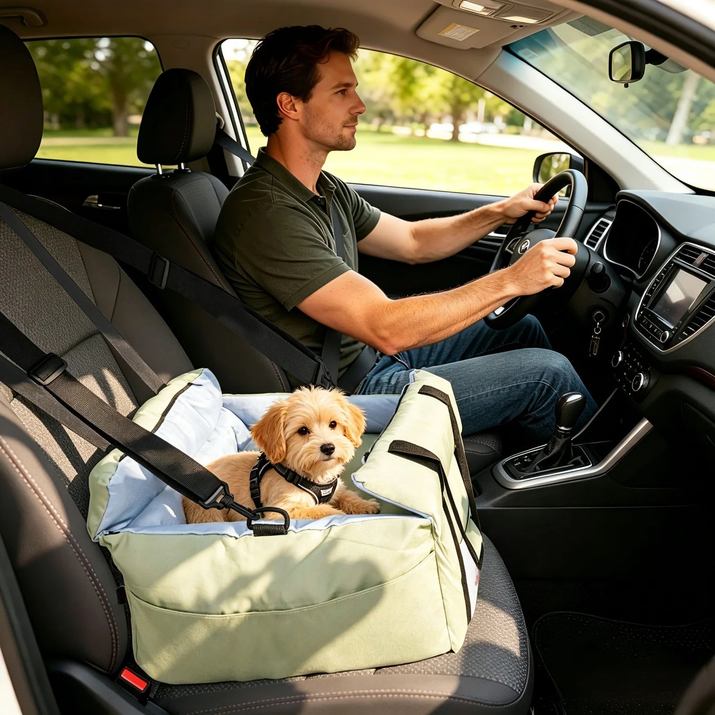 BINGOPAW Dog Car Seat Booster With Safety Belt Washable