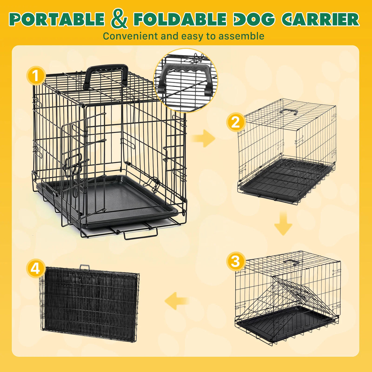 JHK Single Door Metal Dog Crate With Foldable Removable Tray