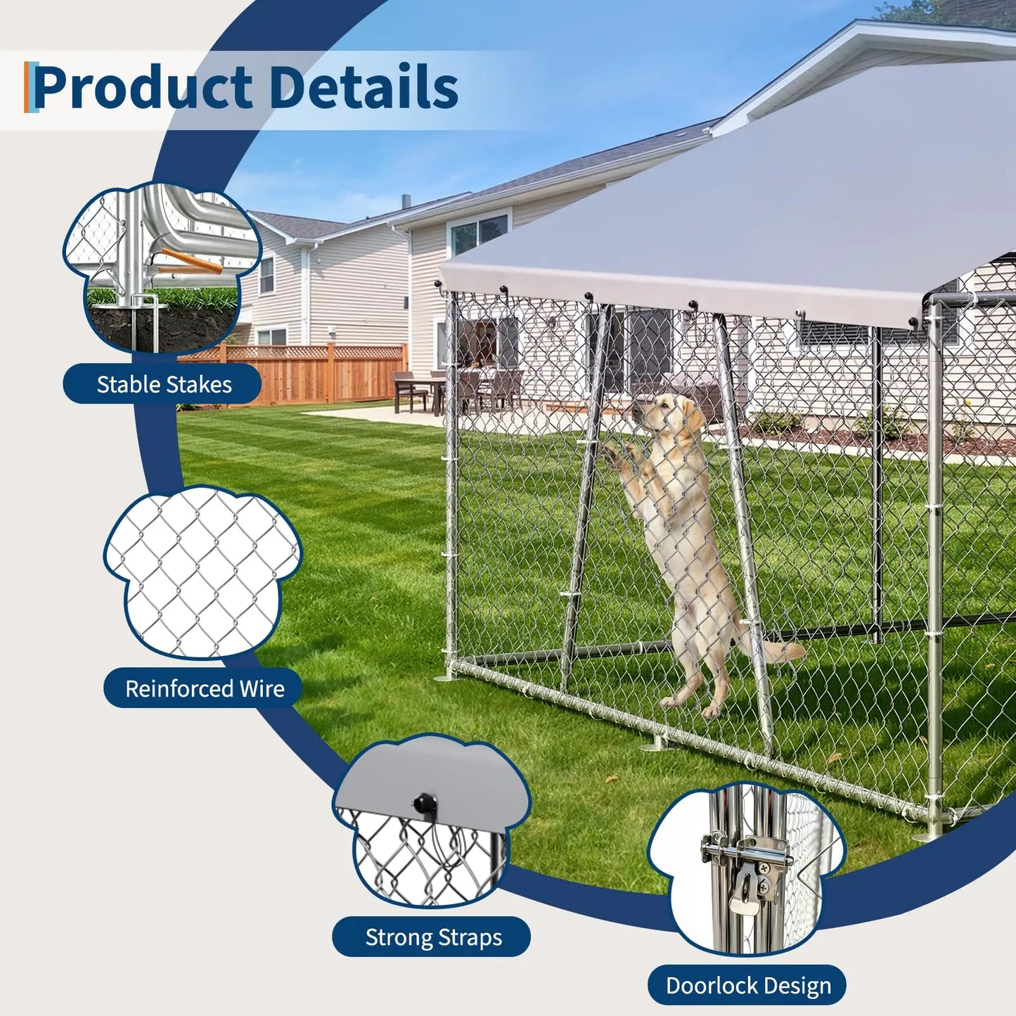 DishyKooker Outdoor Dog Kennel With Waterproof Roof And Lockable Door