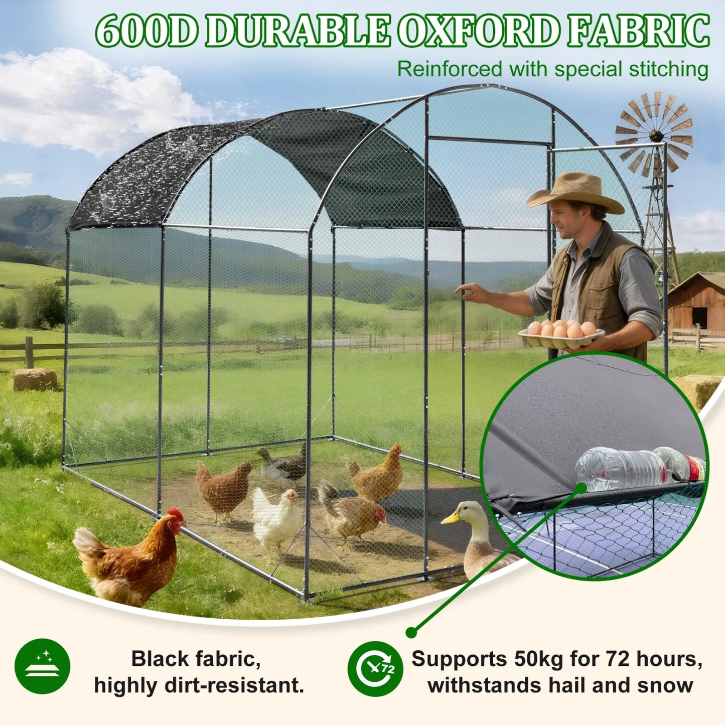 BINGOPAW Metal Walk In Chicken Coop With Nylon Netting