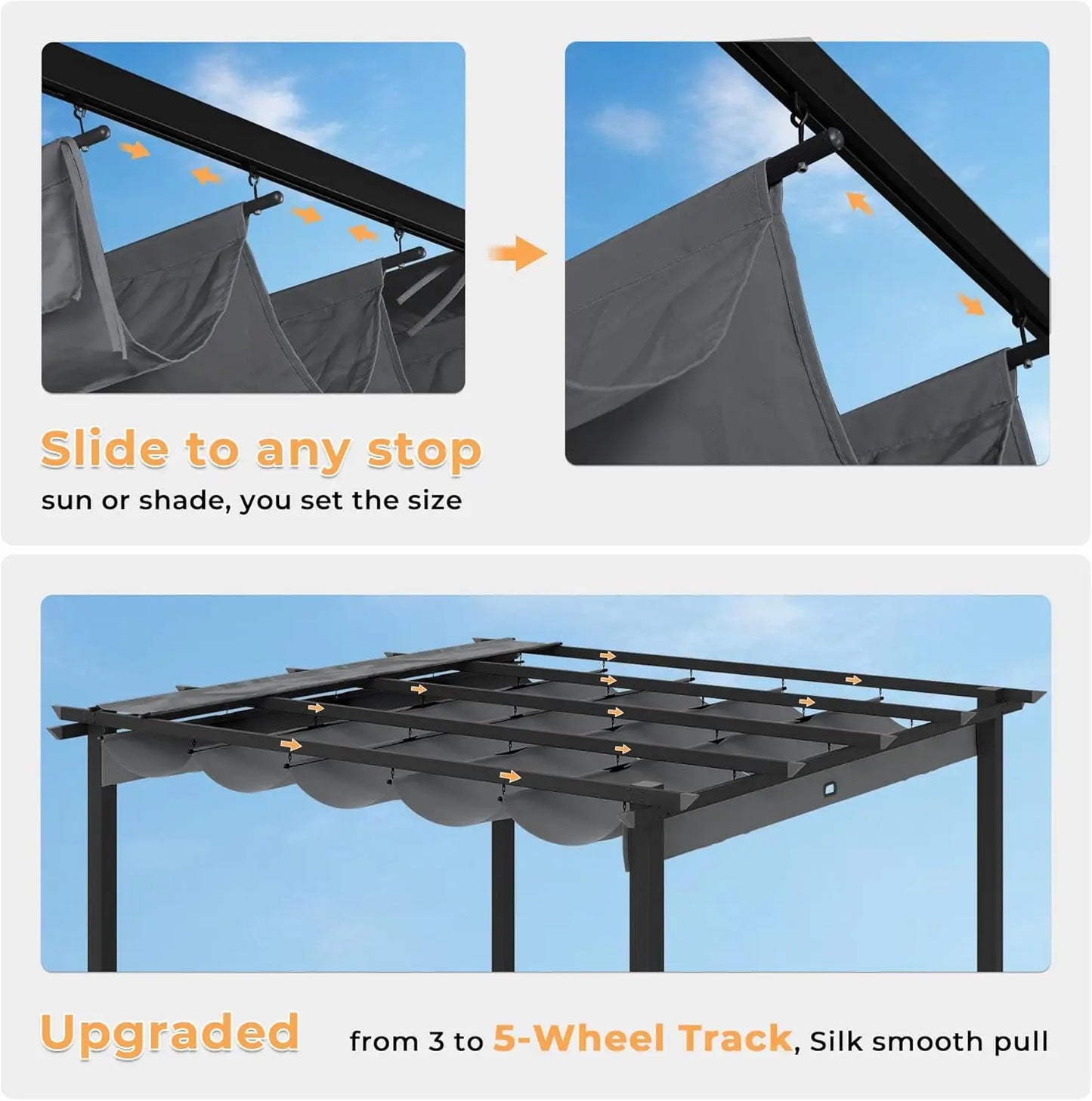 Retractable Pergola With Sun Shade Canopy Aluminum Frame Shelter For Backyard