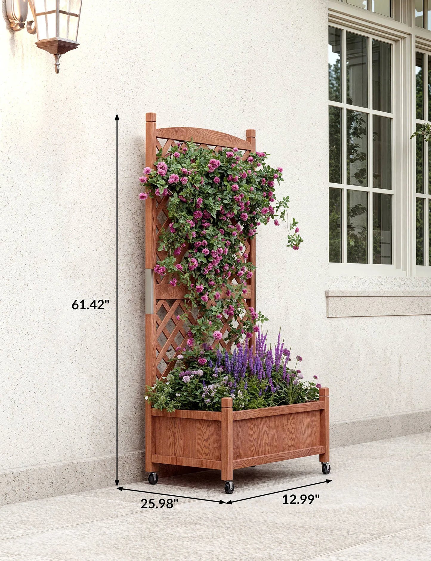 TWISTER.CK Wood Planter Box With Trellis Wheels
