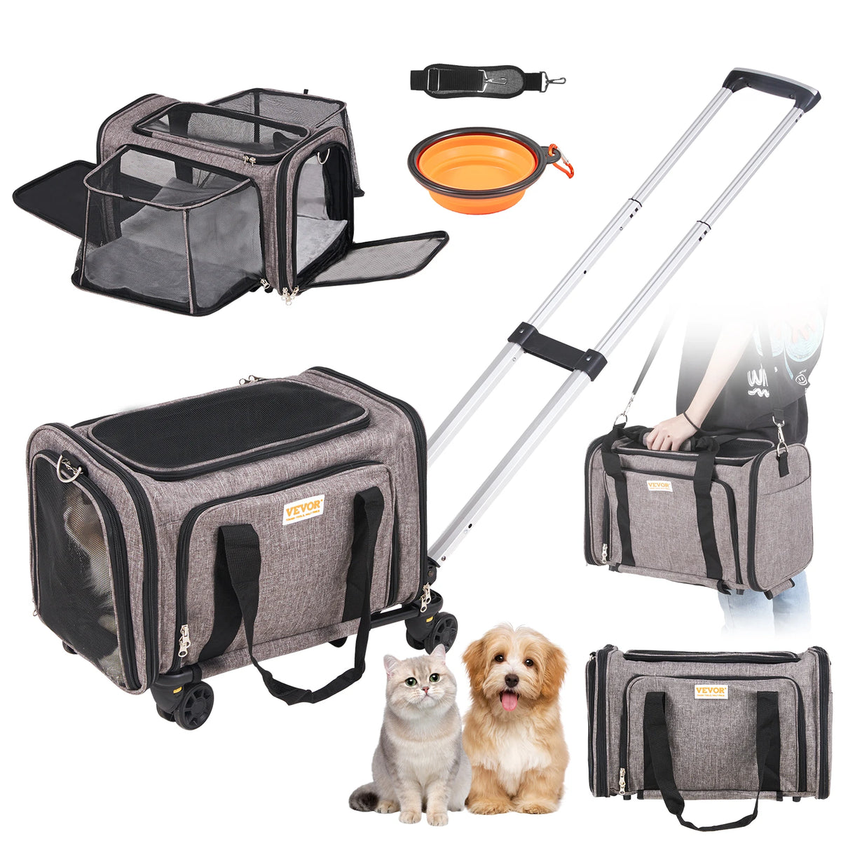 Breathable Pet Carrier Backpack With Wheels And Handle For Travel