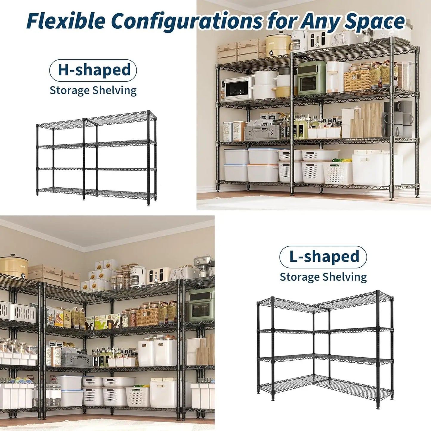 HiMISS Heavy Duty 4 Tier Metal Shelving Unit Kitchen Storage
