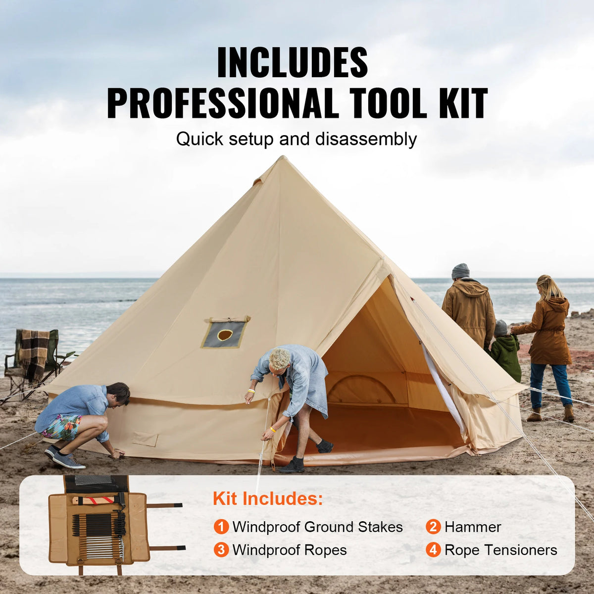 SucceBuy Canvas Bell Tent For Camping With Aluminum Frame