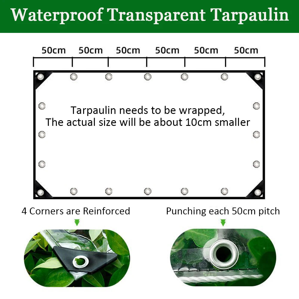 Clear PVC Tarpaulin Heavy Duty Waterproof With Grommets And Rope