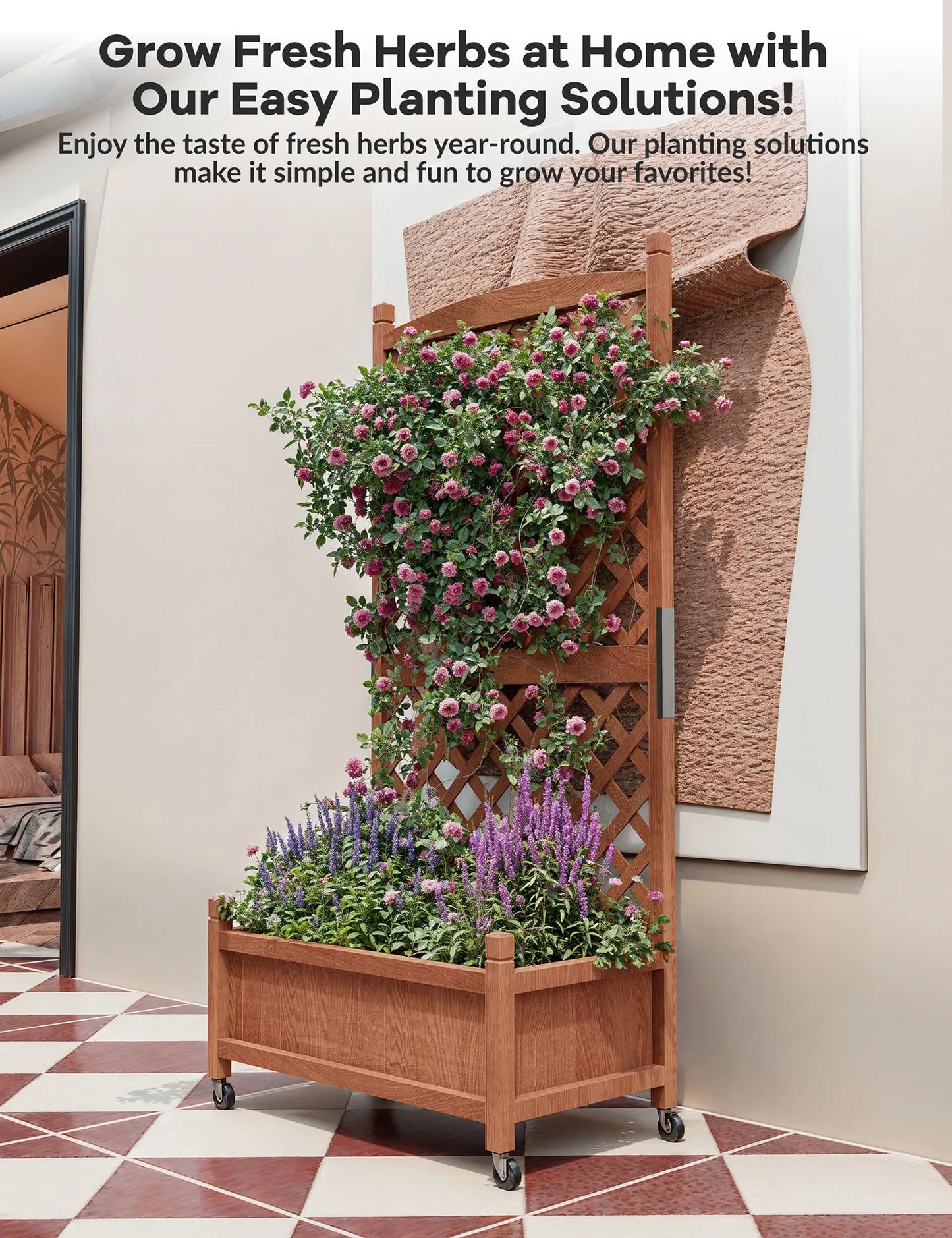 TWISTER.CK Wood Planter Box With Trellis Wheels