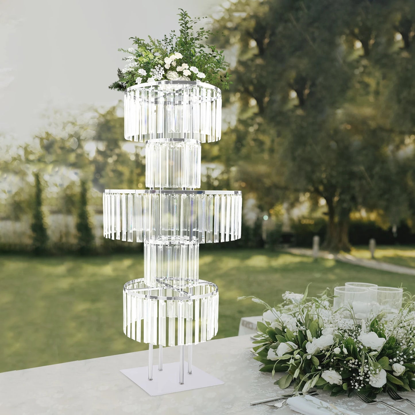 Five Tier Gold Silver Wedding Centerpieces Flower Stand Acrylic