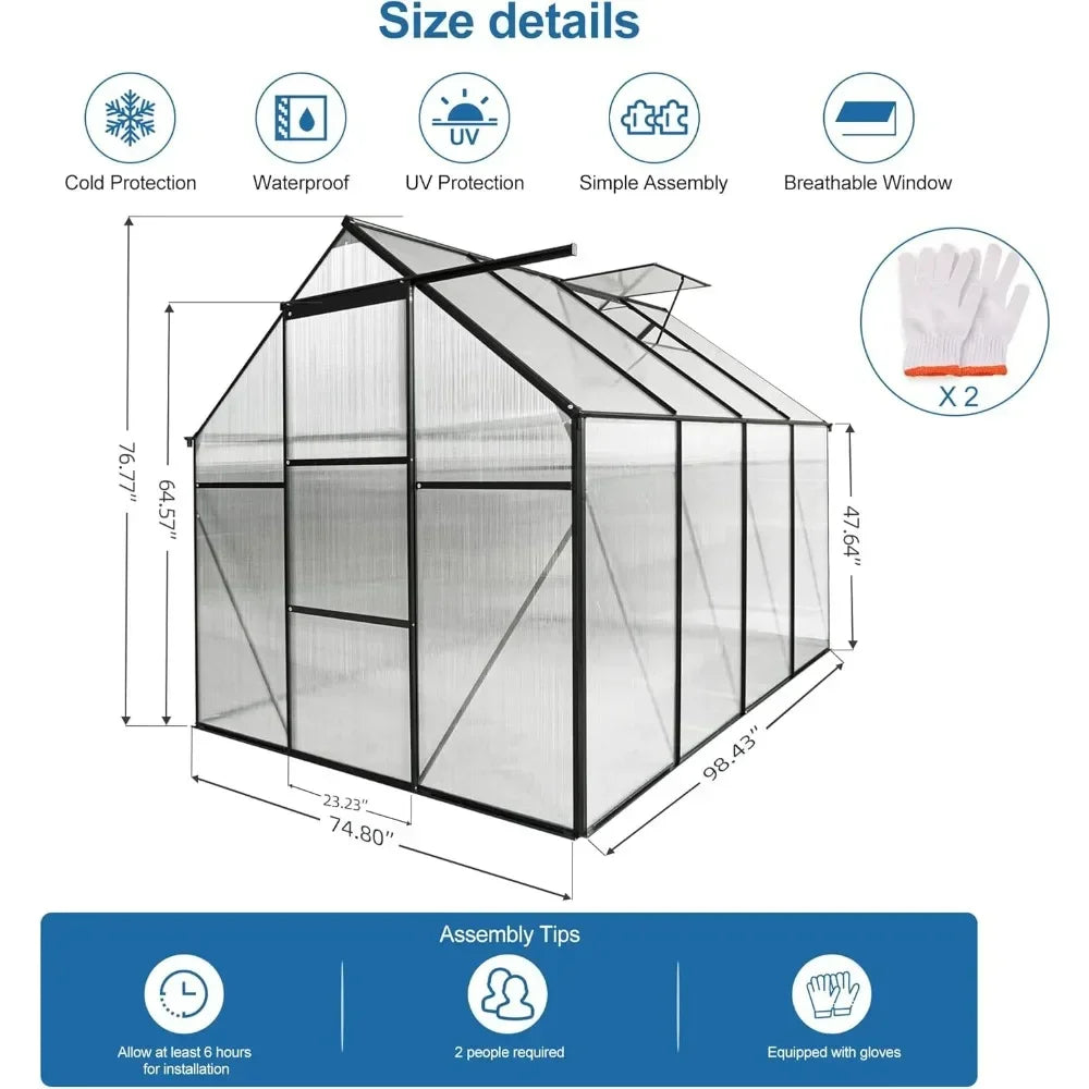 Walk-In Polycarbonate Greenhouse Aluminum Frame Roof Vent