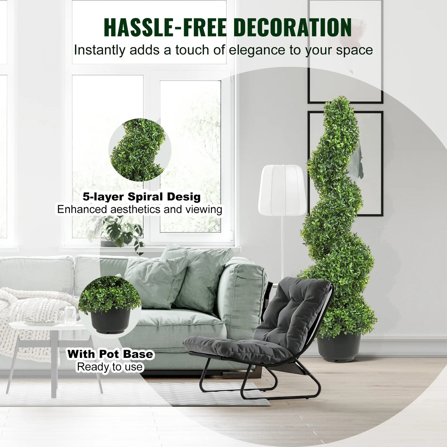 Artificial Boxwood Spiral Topiary Tree Outdoor Decor PE Plastic